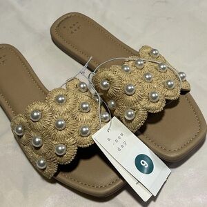 A New Day Beige Sandals with Pearl Details